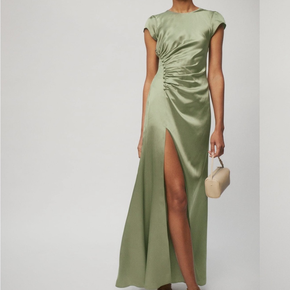 Reformation Birch silk dress in Artichoke